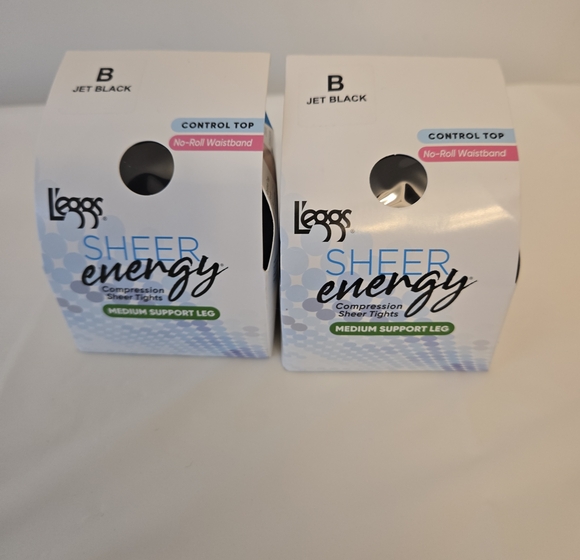 Leggs Other - 2‑Pack L’eggs Sheer Energy Tights • Jet Black • Size B • Medium Support